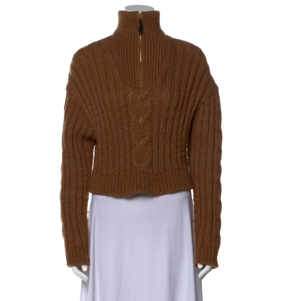 NANUSHKA Mock Neck Cropped Eria Cable Knit Sweater - Brown XS